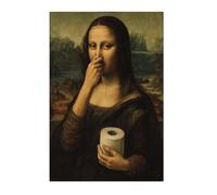 Hugsweet Funny Bathroom Wall Art - Humorous Mona Lisa Wall Decor, Unframed Vintage Canvas Poster Novelty Mona Lisa Holding Her Nose Print For Home Office, 40x30cm/16x12in