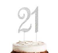 Hugwish Happy 21th Birthday Cake Topper Diamante Silver Bling Rhinestones, Number 21 Anniversary Cake Topper For Women Birthday Party Marriage Anniversary (21 silver)