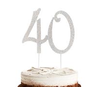 Hugwish Happy 40th Birthday Cake Topper Diamante Silver Bling Rhinestones, Number 40 Anniversary Cake Topper For Women Birthday Party Marriage Anniversary (40 silver)