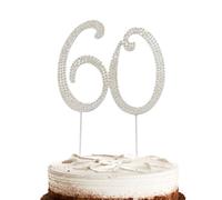 Hugwish Happy 60th Birthday Cake Topper Diamante Silver Bling Rhinestones, Number 60 Anniversary Cake Topper For Women Birthday Party Marriage Anniversary (60 silver)