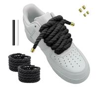 Hugwish Thick Rope Laces Strings For Air Force 1, Chunky Rope Laces 8mm Round And 140cm Long With Premium Cotton For AF1 Campus 00s, Rope Laces For Sneakers (black)