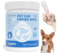 HUGWITH Dog Ear Wipes, Finger Design Pet Ear Cleaner Wipes for Dogs and Cats, Soothing Forest Formula for Itchy Ears, Infection Solution, Gentle Yeast Remover and Puppy Ear Wash Wipes, 60ct