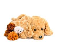 HUGZ Dog Mommy Plush with 3 Baby Puppies in zipper tummy - Labradoodle teddy gifts for boys and girls Ages 3 4 5 6+ Yrs for Christmas, Birthday - Soft Stuffed animal for kids and babies!