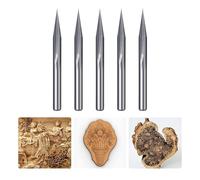 HUHAO 5PCS CNC Router Bits 20 Degree 1/8 Shank 2 Flutes 0.1mm Tip Engraving V Bits CNC Wood Carving Bit Straight Engraving V Groove Bit Engraving Tool Bits for Wood, Plywood, MDF, Stainless Steel