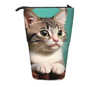 huhiuu Full-Coverage Single-sidedA Curious catprinted Pencil case, extendable, Upright Storage Organizer