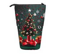 huhiuu Full-Coverage Single-sidedRound Ball Christmas Treeprinted Pencil case, extendable, Upright Storage Organizer