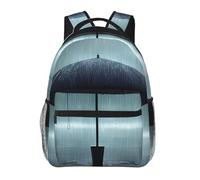 huhiuu FullyBlack umbrella in the rainprinted student backpack, lightweight and casual, suitable for both men and women.