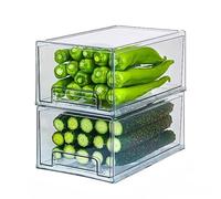 HUHJYUGE 2-Pack Fridge Drawer Organizer Boxes with Lids, Transparent Pull-Out Containers for Eggs, Vegetables, Fruits, Snacks, Freezer Storage for Kitchen Refrigerator Use (33.5x20.5x11cm)