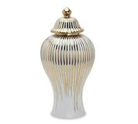 HUHJYUGE Ceramic Ginger Jar with Lid, White and Gold Ginger Jar Vase, Porcelain Storage Jar, Temple Jar Vase, for Table Centerpieces Living Room Home Decoration (A 20x42cm)