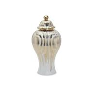 HUHJYUGE Ceramic Ginger Jar with Lid, White and Gold Ginger Jar Vase, Porcelain Storage Jar, Temple Jar Vase, for Table Centerpieces Living Room Home Decoration (A 16x30cm)