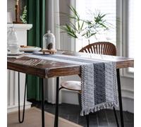 HUHJYUGE Cotton Linen Table Runner, Farmhouse Braided Stripe Table Runner, Hand Woven Table Runner with Tassels, Rustic Dining Room Decor, Handmade Accent, 1 Piece (C 30x350cm)