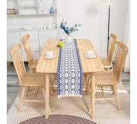 HUHJYUGE Table Runner Boho Floral, Table Runner Blue and White, Modern Minimalist Tassel Table Runner for Home and Office, for Coffee Table, Shoe Cabinet, Desk, Sideboard (A 30x150cm)