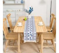 HUHJYUGE Table Runner Boho Floral, Table Runner Blue and White, Modern Minimalist Tassel Table Runner for Home and Office, for Coffee Table, Shoe Cabinet, Desk, Sideboard (B 30x150cm)