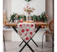 HUHJYUGE Table Runner Cotton Linen, Table Runner Christmas, Table Runner Beige with Red Candy or Heart Leaf Print, Rustic Holiday Decoration for Dining Table Coffee Table (B 32x45cm(4pc))