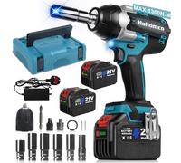Huhomco Cordless Impact Wrench 1/2", 960 Ft-lbs (1300 N.m) 3800RPM High Torque Electric Impact Gun with 2 X 4000mAh Battery, Fast Charger & 6 Sockets, Power Impact Driver for Car and Home