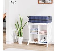 Huhote 2-Tier Metal Luggage Rack with Storage Shelf Suitcase stand Home in White Huhote White