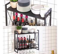 Huhote 2 Tier Wall Mounted Wine Glass Rack Holder Home Kitchen Bar Wine Rack in Black Huhote Black