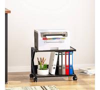 Huhote 2-Tier Wooden Desktop Printer Stand Printer Table with Wheels Storage in Black Huhote Black