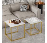 Huhote 2Pcs Nesting Side Tables With Gold Metal Frame And White Marble Finish Top Diameter 50 45 Cm Coffee Table End Table