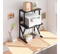 Huhote 3 Tier Black Wood Desktop Printer Stand With Storage Organizer Home Office Tabletop Storage Organizer Shelf Printer Table