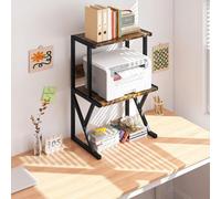 Huhote 3 Tier Brown Wood Desktop Printer Stand With Storage Organizer Home Office Tabletop Storage Organizer Shelf Printer Table