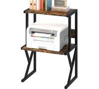 Huhote 3 Tier Desktop Printer Stand, Organizer Shelf, Wood & Metal, Brown, Compatible with Printer, Scanner, Fax Machine