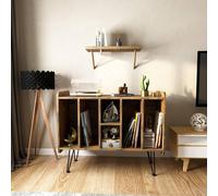 Huhote 3 Tier Vinyl Record Player Stand Storage Cabinet End Side Table in Brown Huhote Brown