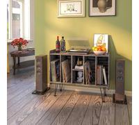 Huhote 3 Tier Vinyl Record Player Stand Storage Cabinet End Side Table in Grey Huhote Grey