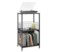 Huhote 3-Tier Vinyl Record Storage, Side Table, Record Player Stand with Storage for Up to 100 Albums, Turntable Cabinet for Living Room, Bedroom & Music Room (Black)