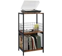 Huhote 3-Tier Vinyl Record Storage, Side Table, Record Player Stand with Storage for Up to 100 Albums, Turntable Cabinet for Living Room, Bedroom & Music Room (Brown)