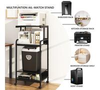 Huhote 4 Tier Large Black Rolling Printer Cart With Wheels And Storage Movable Printer Stand Printer Table For Office Home Kitchen