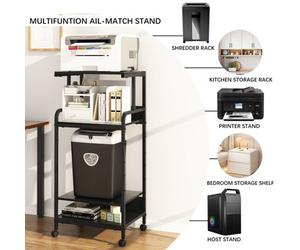 Huhote 4 Tier Large Black Rolling Printer Cart With Wheels And Storage Movable Printer Stand Printer Table For Office Home Kitchen