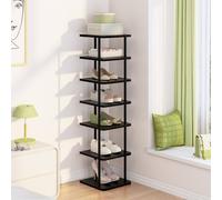 Huhote 7 Tier Narrow Black Metal Shoe Rack Organizer Shoe Stand Shoe Shelf For Closet Hallway Entryway Front Door Small Space