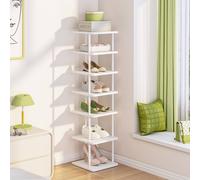 Huhote 7-Tier Narrow Shoe Rack with Metal Frame Shoe Stand Small Spaces in White Huhote White