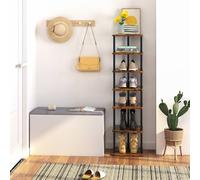 Huhote 7 Tier Shoe Rack Organiser for Small Spaces Narrow Shoe Shelf Stand in Brown Huhote Brown