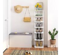 Huhote 7 Tier Shoe Rack Organiser for Small Spaces Narrow Shoe Shelf Stand in White Huhote White