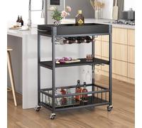 Huhote Bar Cart With Wine Rack & Handle Kitchen Storage Carts With Wheels in Black Huhote Black