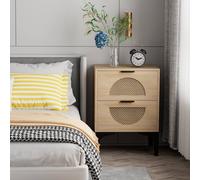 Huhote Bedside Table Side End Table Bedside Cabinet Rattan Drawers Storage in Brown Huhote Brown