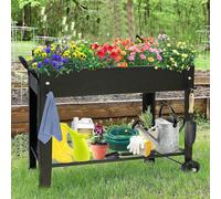 Huhote Black Elevated Metal Rectangle Raised Garden Bed Planter Box With Legs Storage Shelf And 101X28X80 Cm