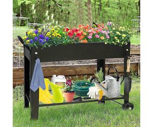 Huhote Black Elevated Metal Rectangle Raised Garden Bed Planter Box With Legs Storage Shelf And 101X28X80 Cm