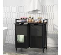 Huhote Black Metal Frame Laundry Sorter Basket With Two Removable 56 Litre Oxford Cloth Bags 27.36X13.77X21.65 Inches