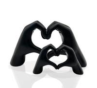 Huhote Black Two Piece Modern Heart Hands Love Finger Gesture Sculpture Desktop Ornament Set