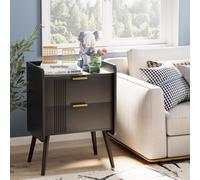 Huhote Black Wooden Bedside Table Nightstand End Table With 2 Storage Drawers Bedroom 41X30X58 Cm Bedside Cabinet