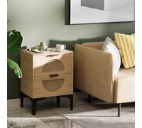 Huhote Boho Wood Color Bedside Nightstand With Rattan Decorated Drawer And Storage Cabinet