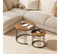 Huhote Brown Metal Frame Nesting Tables Round Coffee Tables Side Table 2 Set Huhote Brown
