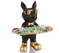 Huhote Bulldog Statue Resin Black Candy Dish Key Holder Decor Table Decor Huhote Black
