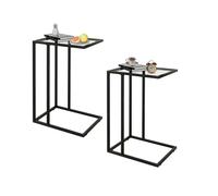 Huhote C-Shaped End Table 2 Set Black Glass Top Metal Frame Side Sofa Table Huhote Black
