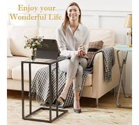 Huhote C-Shaped End Table Reeded Glass Top Black Metal Frame Bedside Tables Huhote Black