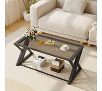 Huhote Coffee Table End Side Table With Metal Frame for Living Room Tea Table in Grey Huhote Grey