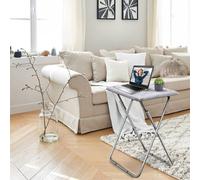 Huhote Compact Folding Snack Table Small Spaces Side Table End Table Coffee Table Beside Table Sofa Table White Marble Finish 2Pcs
